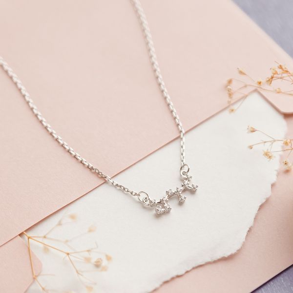 Колье серебряное знаки зодиака Стрелец на тонкой цепочке с яркими белыми фианитами ЛК-0381 Стрілець фото