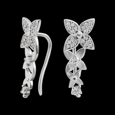 Серебряные серьги каффы три цветка с маленькими белыми фианитами ЛК-0348 фото